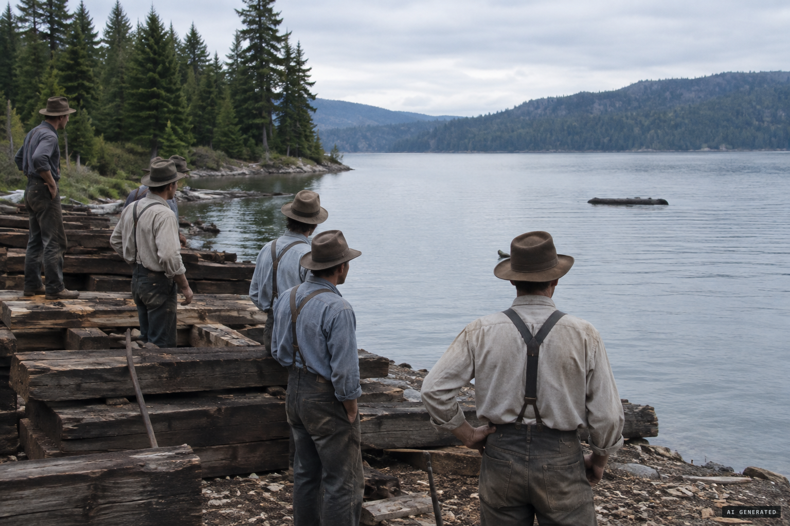 Tie-cutters see what they take for a log on the lake
