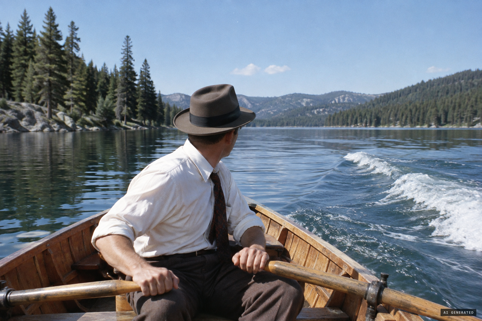 Boise auditor Thomas L. Rogers in his rowboat as the serpent sloshes past