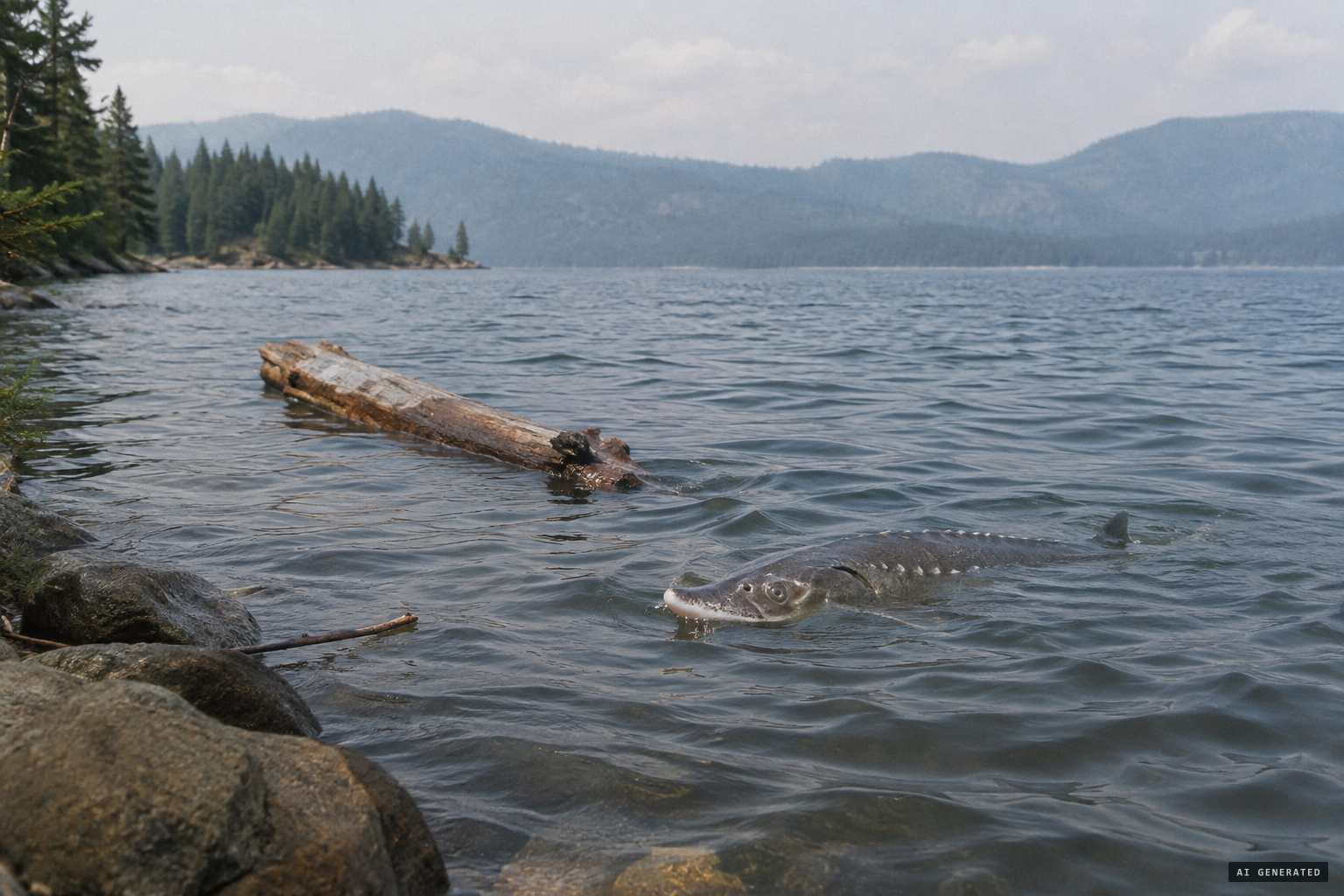 Proposed explanations: a floating log or a sturgeon from the Snake River