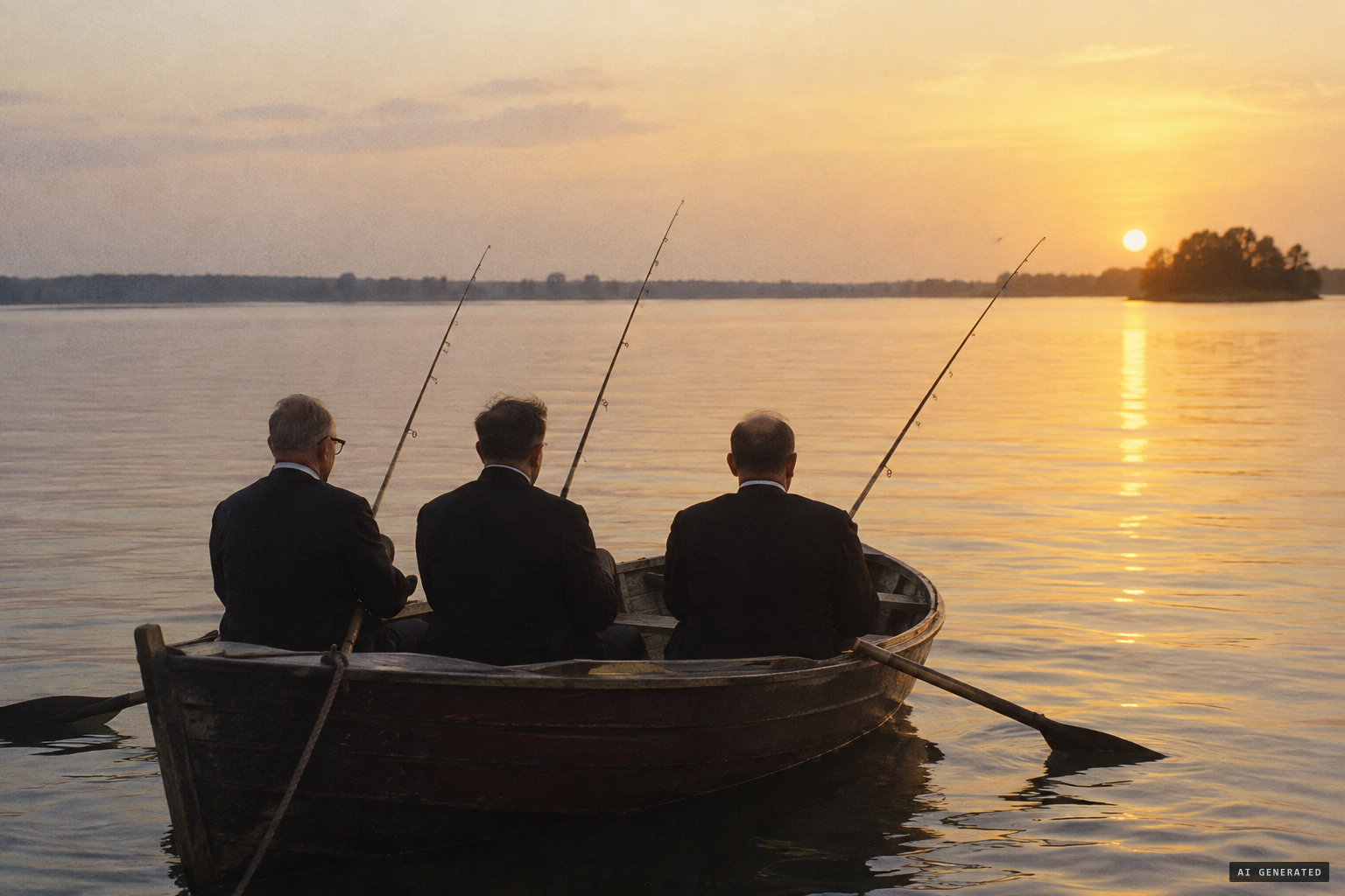 Three priests fishing off Holly Point on a still May evening