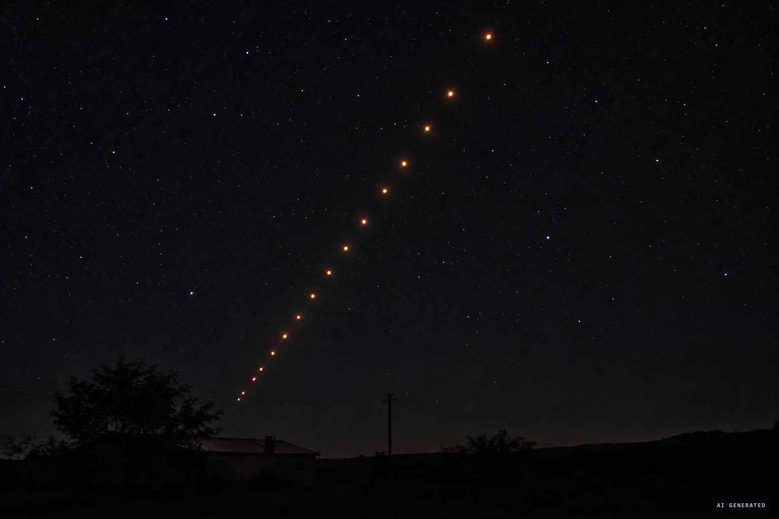 The orange lights climb one after another along the same path
