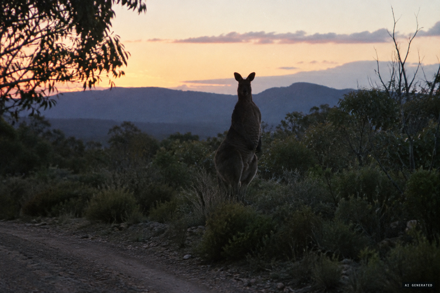 An eastern grey kangaroo standing upright at dusk, the obvious alternative