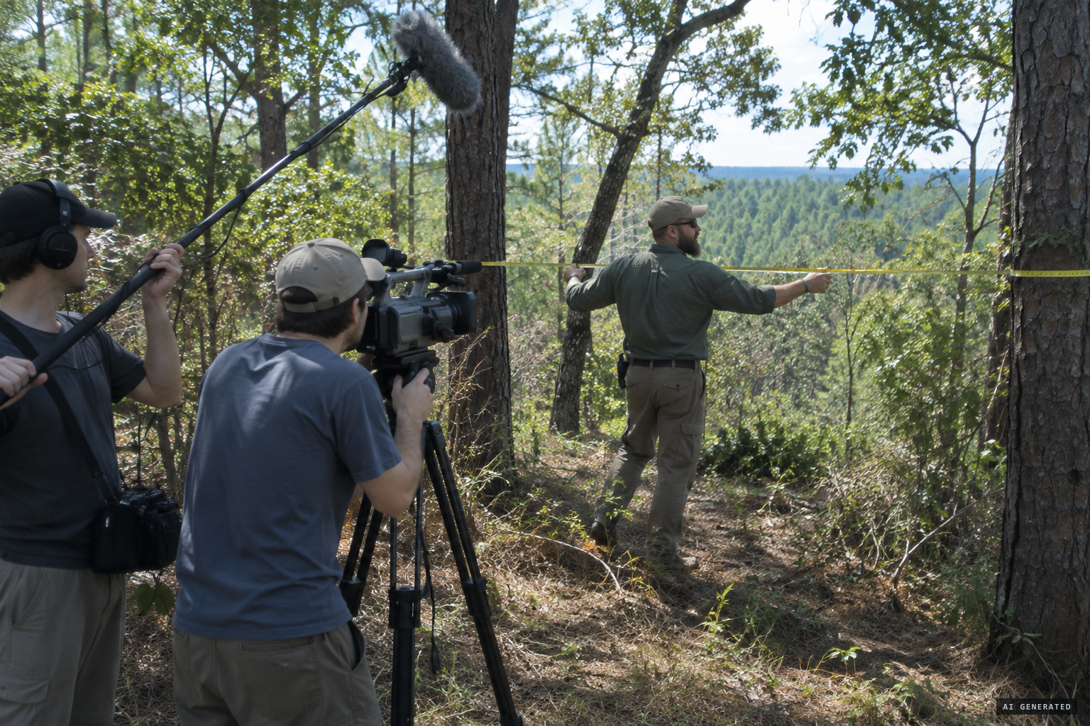 Cliff Barackman measures the gap between the two trees.