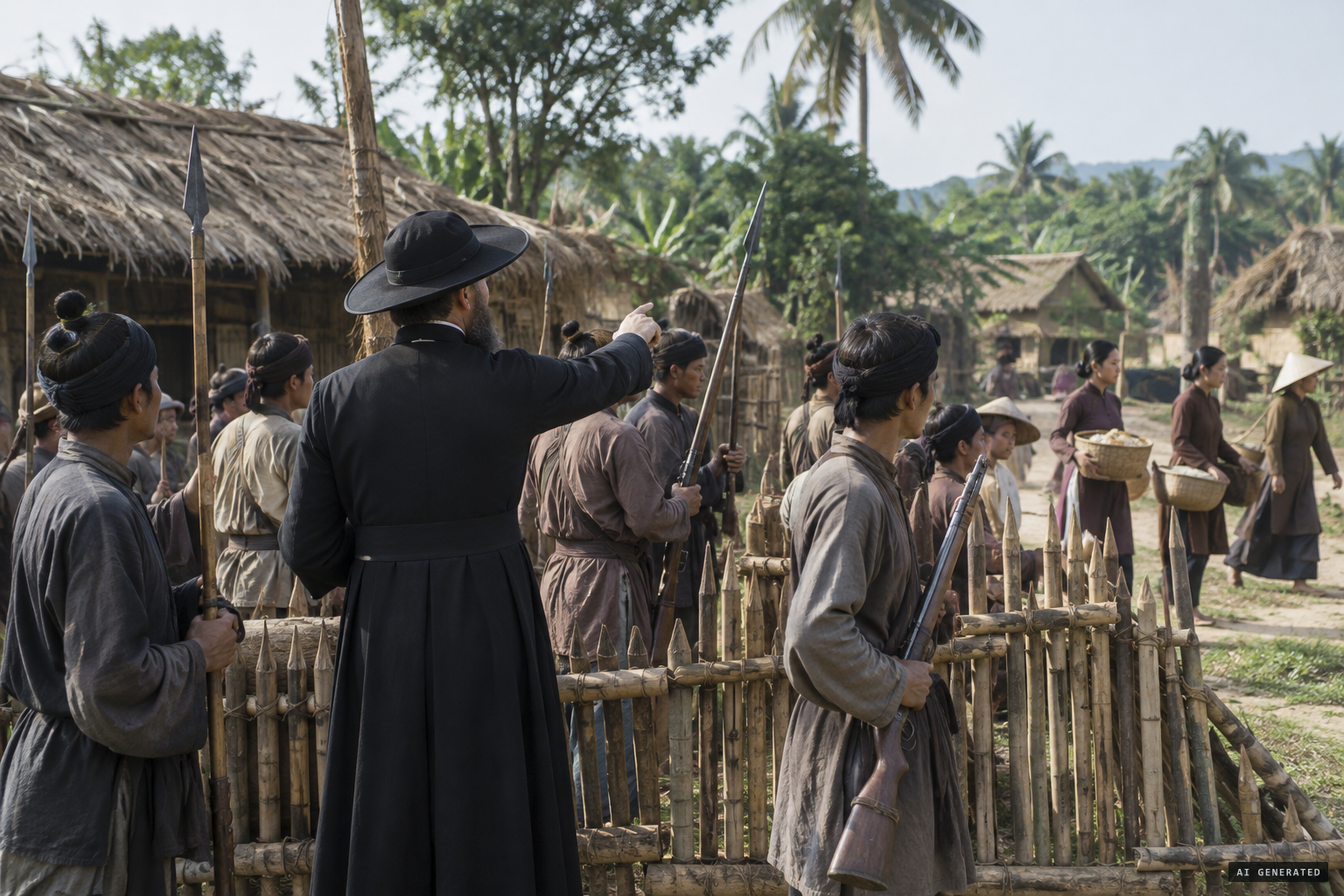 Father Bruyère organises the village defence