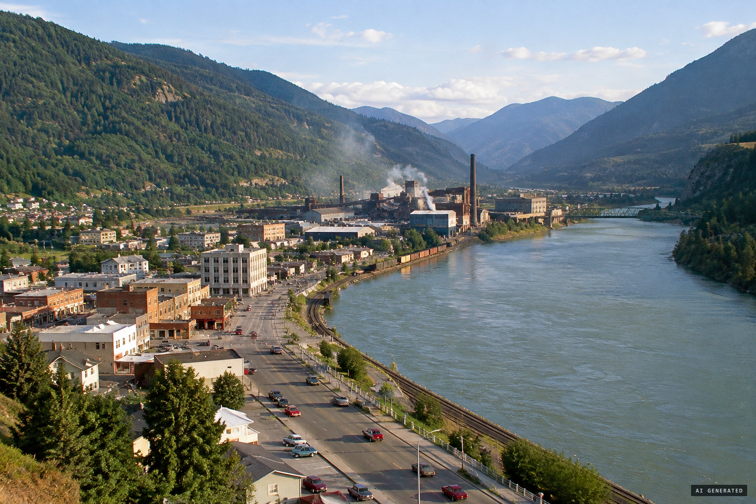 Trail on the Columbia River, where the river turns east toward the US border