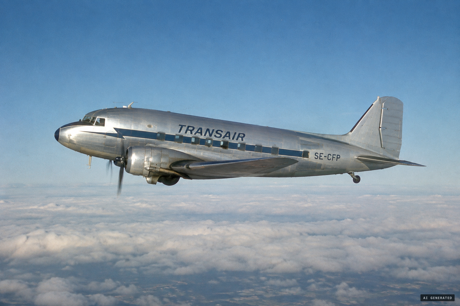 The Transair DC-3 above the clouds near Hässleholm, 14:57, December 17, 1953