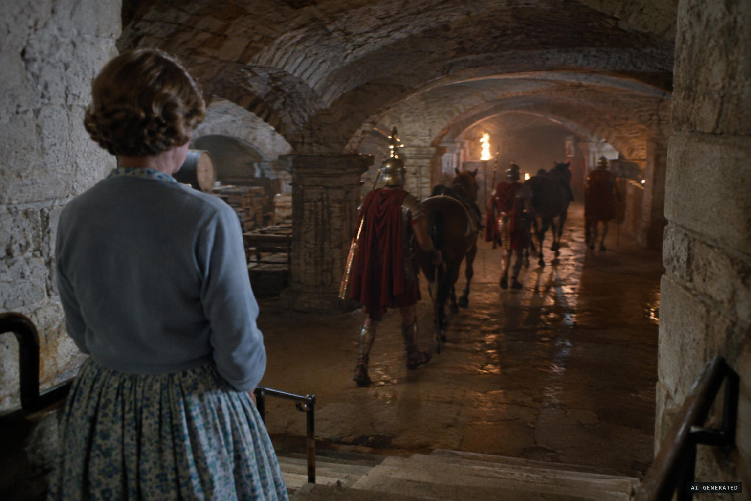 February 1957: housekeeper Joan Mawson sees Roman soldiers and horses go past