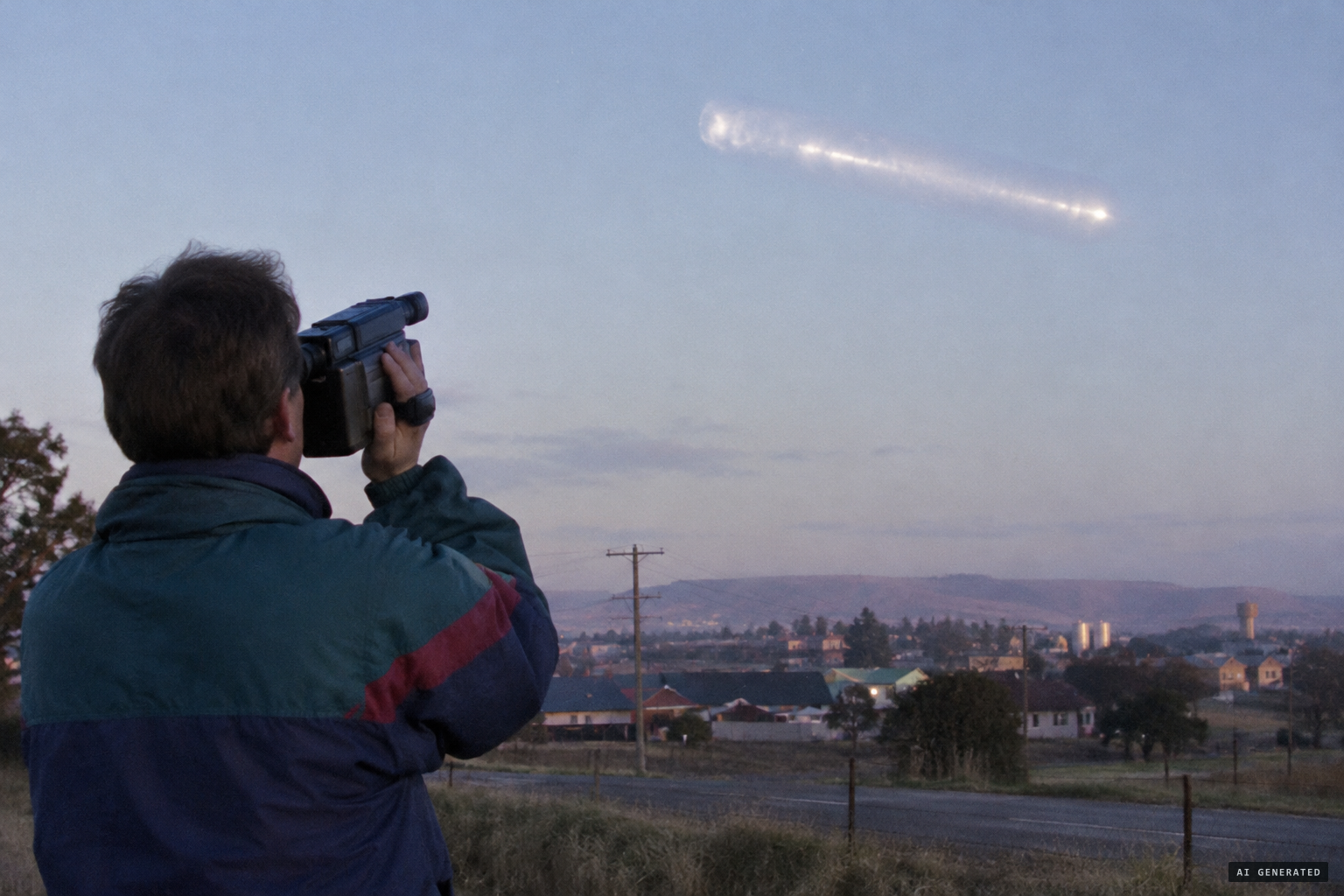 Andreas Mathios films the hovering cylindrical light