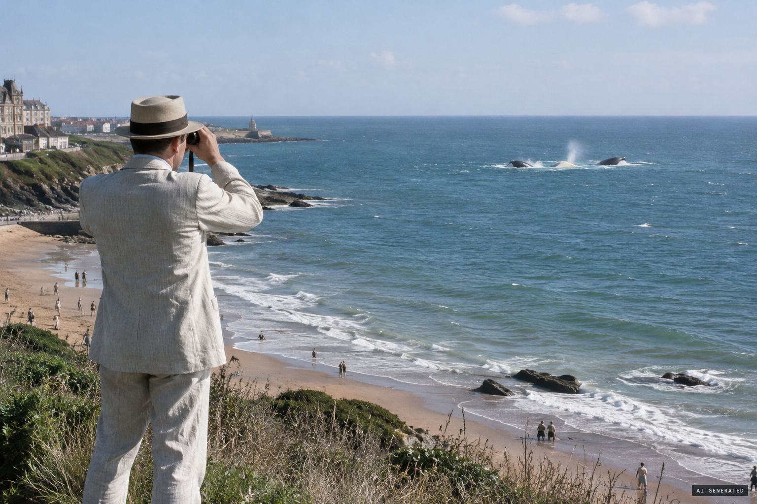 Hugh Ballance watches two whales fighting a sea monster offshore