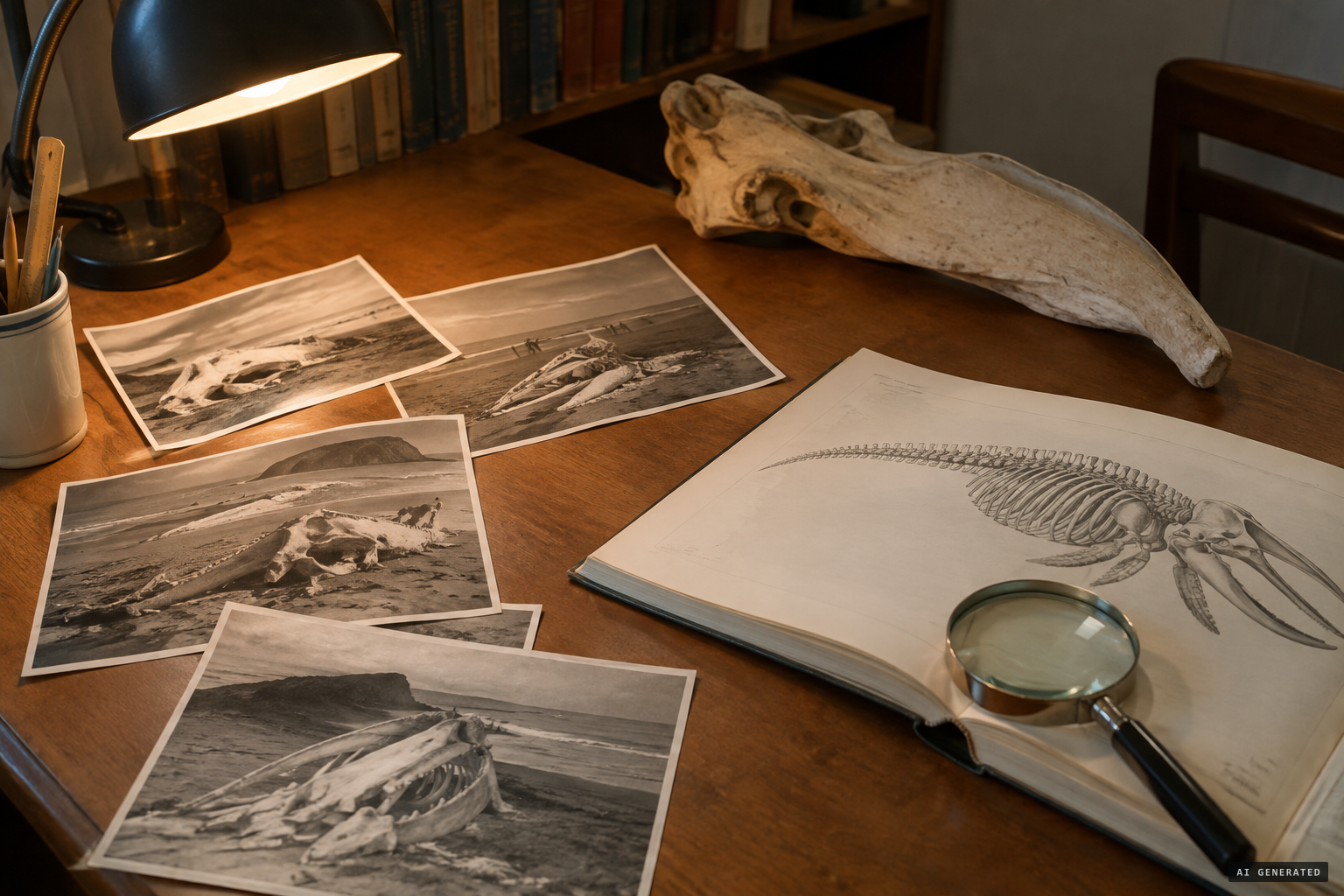 The photographs suggest a rotting whale, a globster