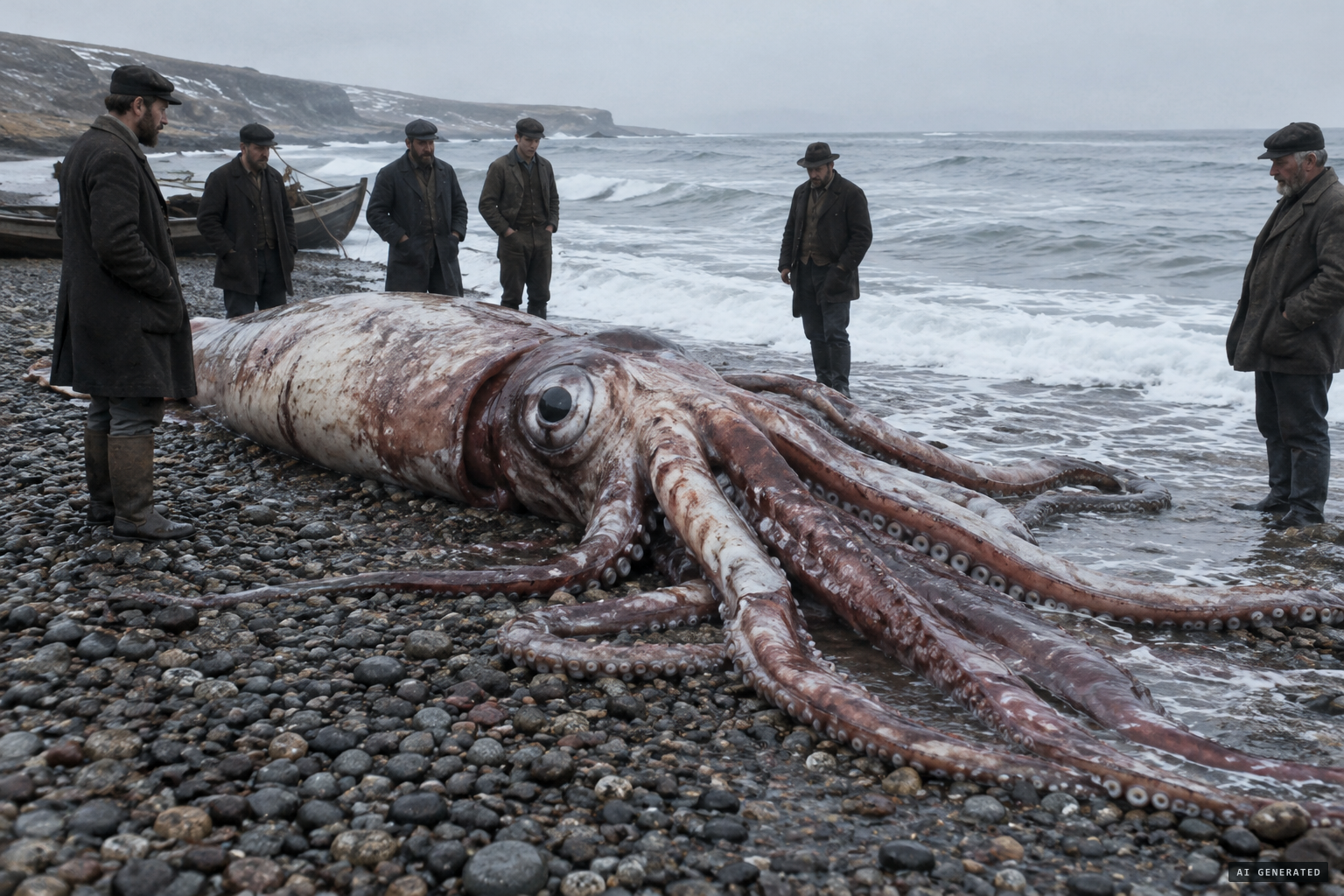 A giant squid carcass washed ashore, long the only way the animal was known