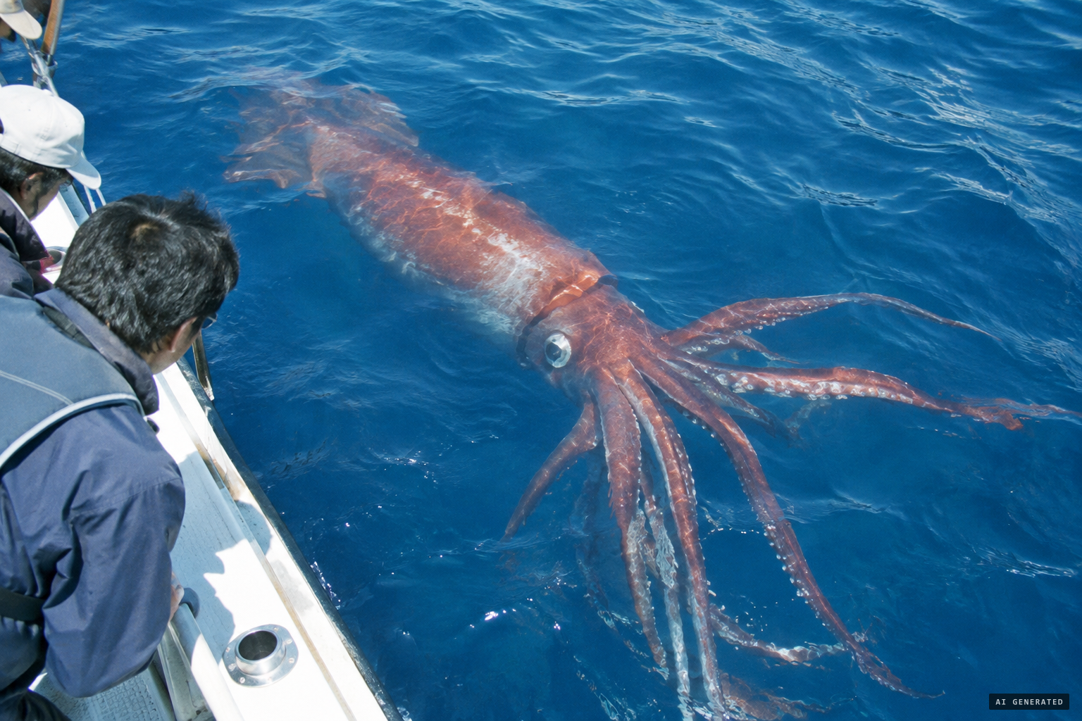 In 2006 the team videotapes a live giant squid at the surface