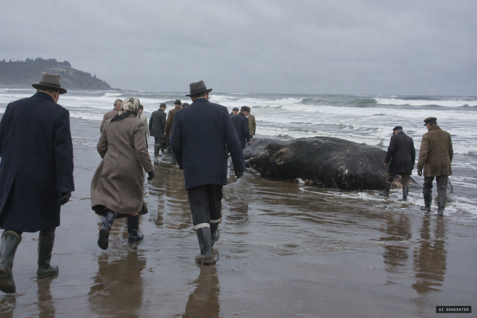 People hurry to the beach where a hairy monster was said to have washed up