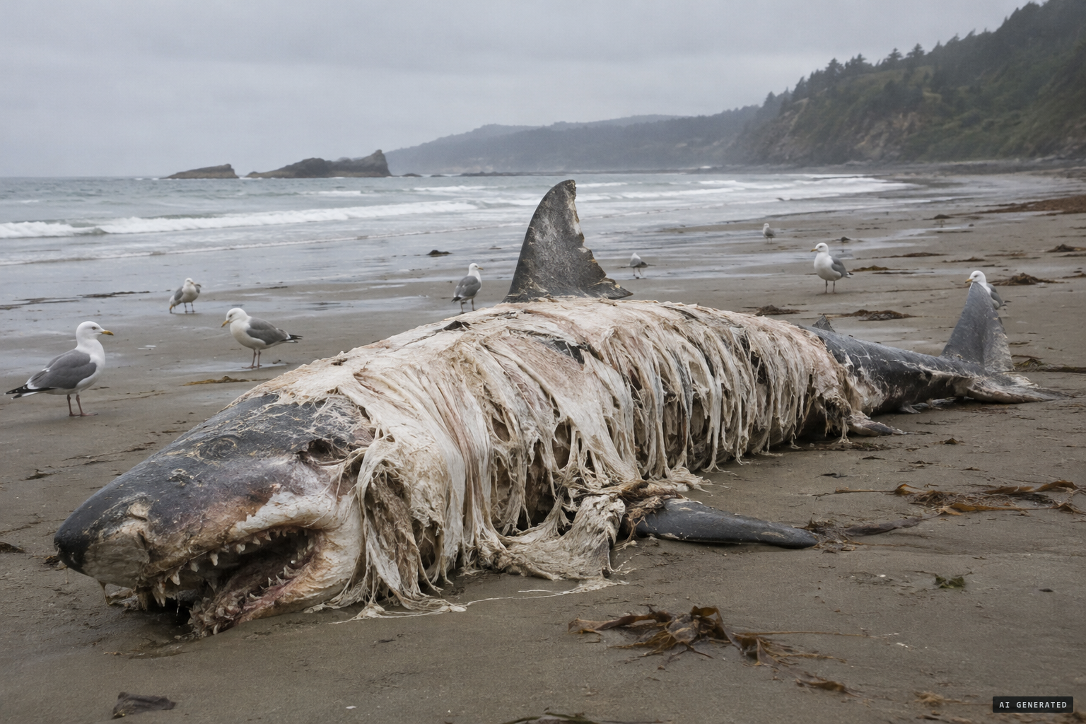A rotting shark, the classic hairy globster