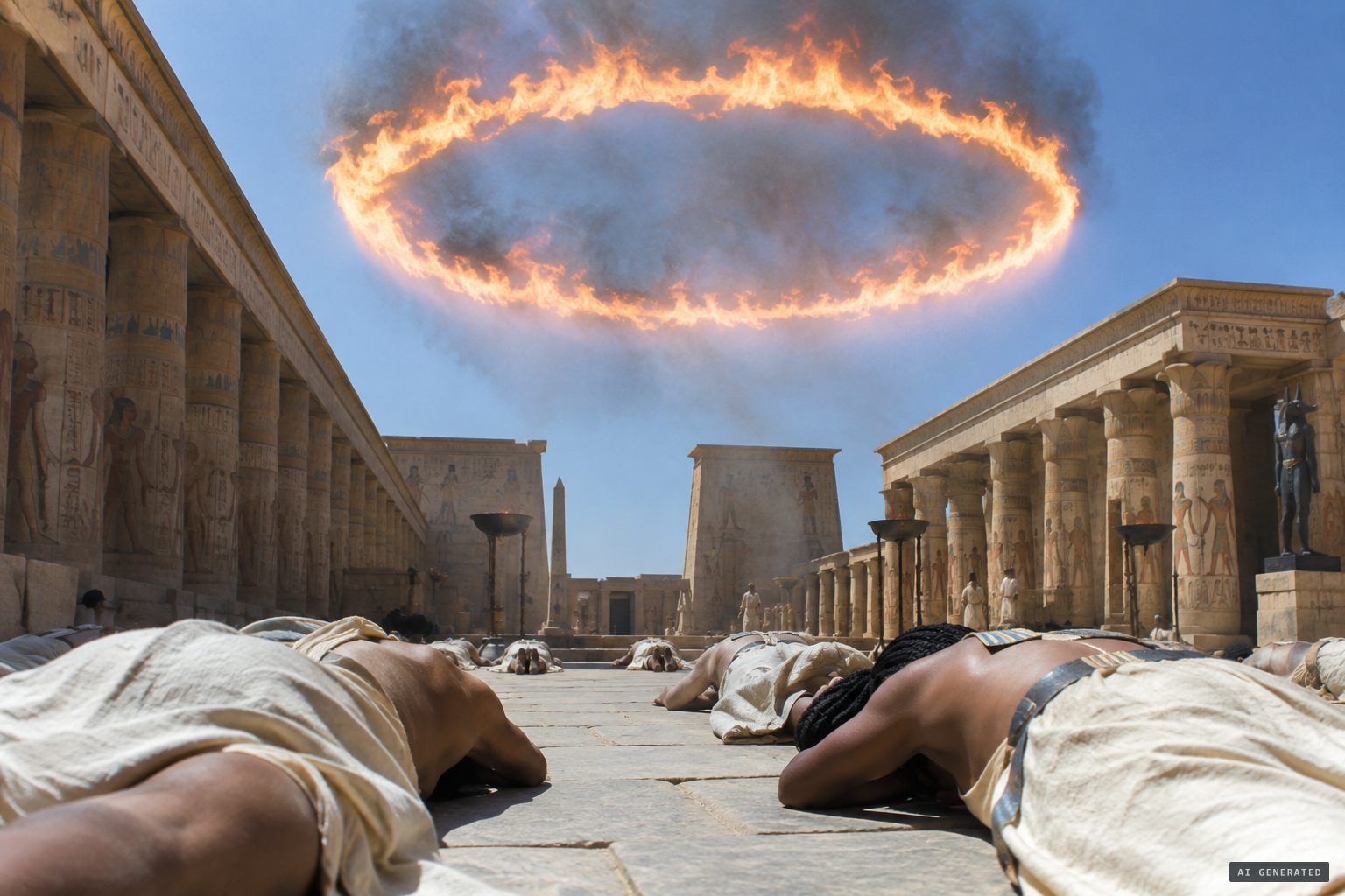 The scribes lay themselves on their bellies before the silent fire circle