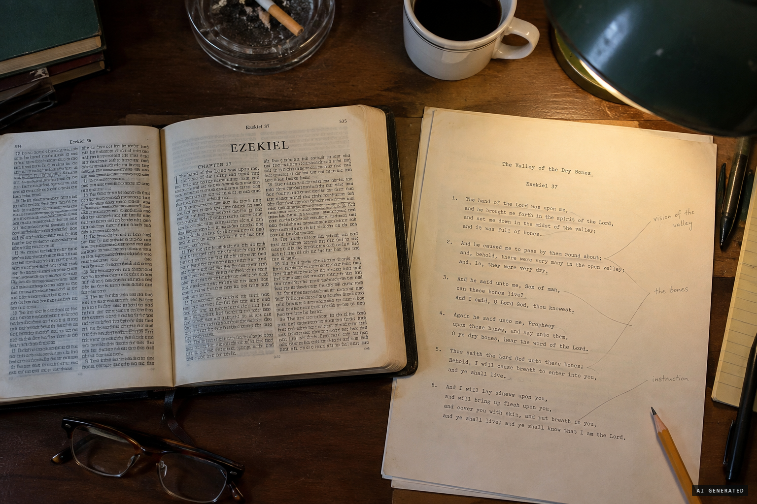 Rosenberg sets the text beside Ezekiel's "wheel of fire"