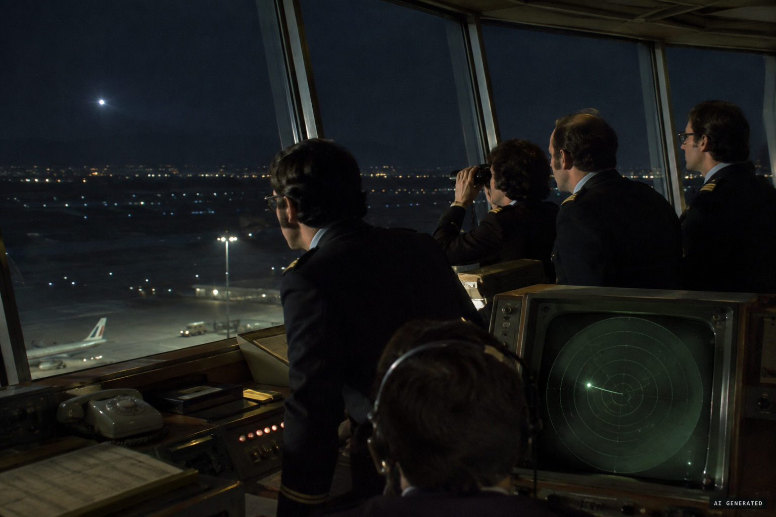 Tower controllers report both a visual and a radar contact, 9 miles away at bearing 235°
