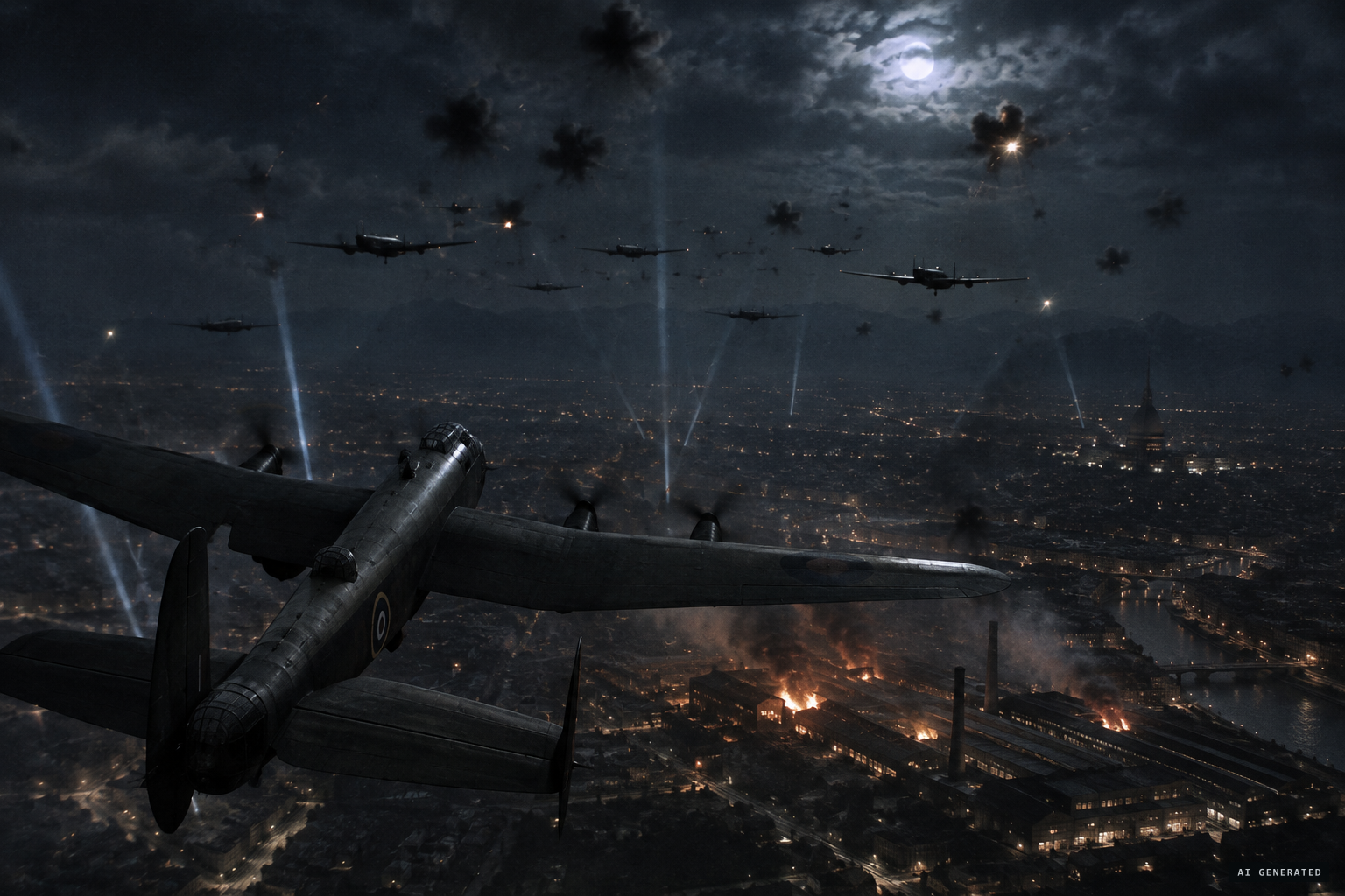 RAF Bomber Command raids the Fiat works at Turin, November 1942