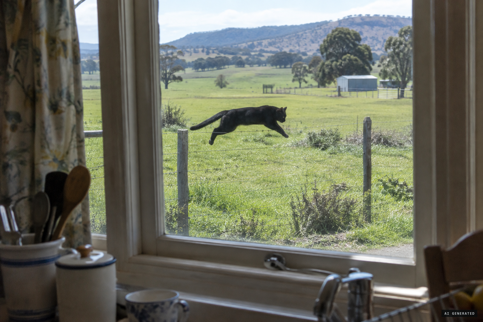 A big, slinky feline jumps the paddock fence like it was nothing