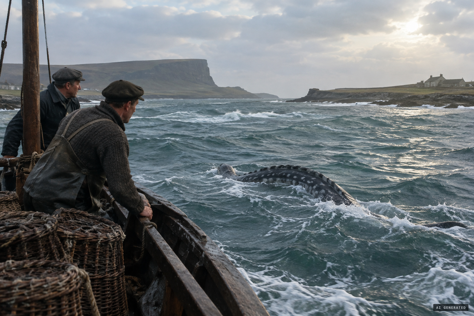 On the Wednesday the men glimpse the sea serpent again in the boisterous waters of the String