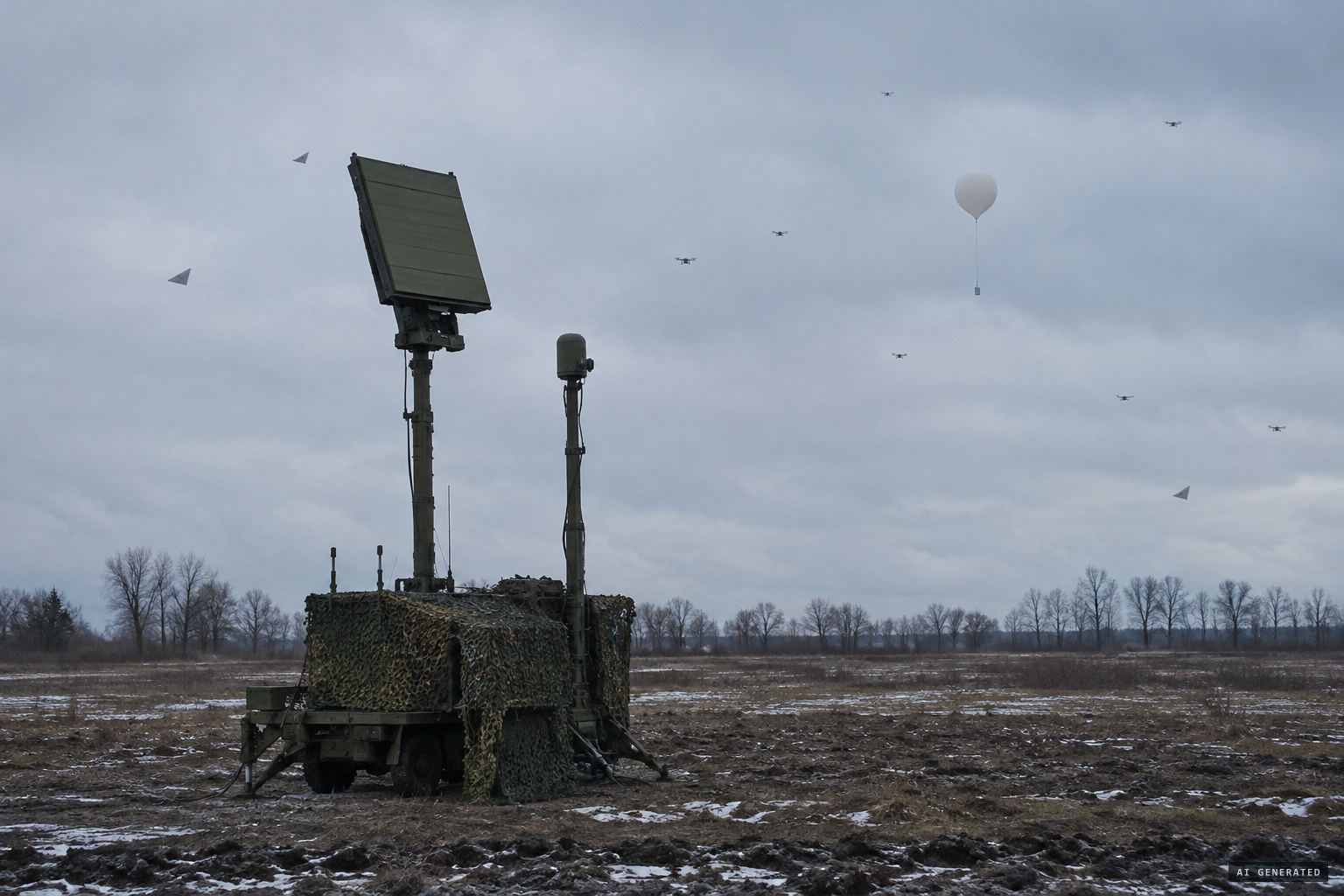 A wartime sky full of drones, balloons and decoys, watched by sensors