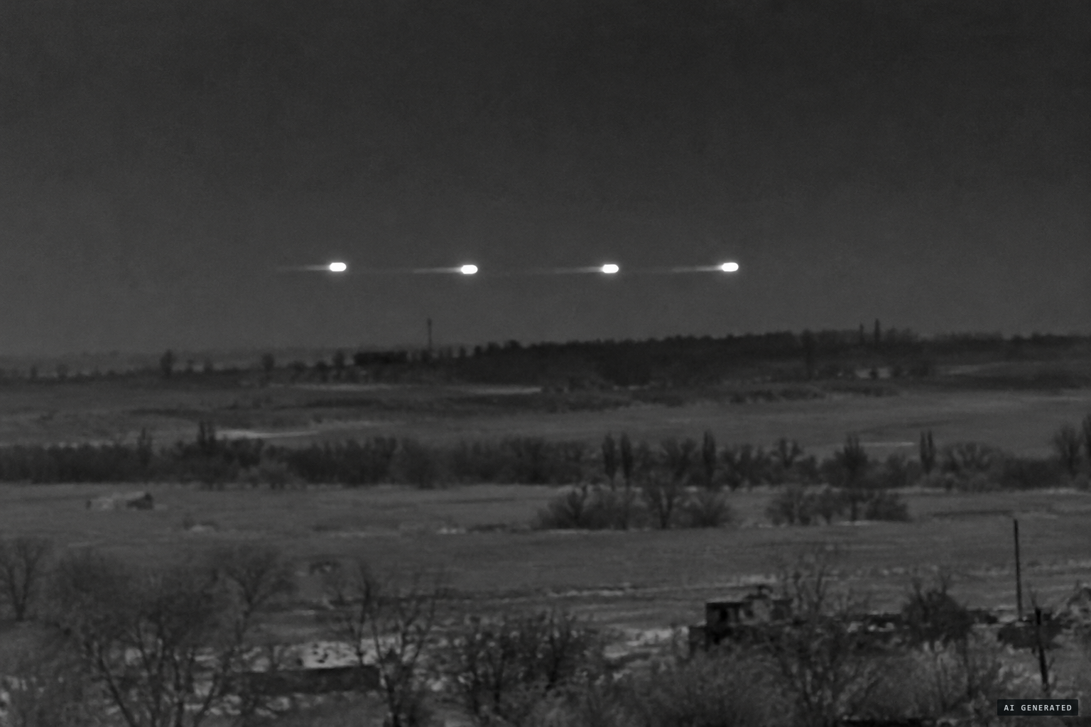 Each sphere about 2 m across, moving at roughly 100 m/s, seen only as heat