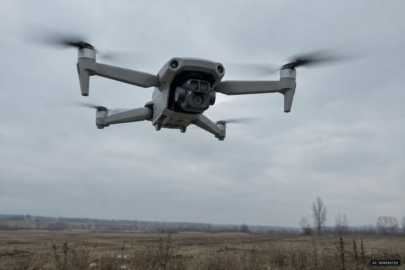 A Mavic 3T drone flies with its thermal imager running