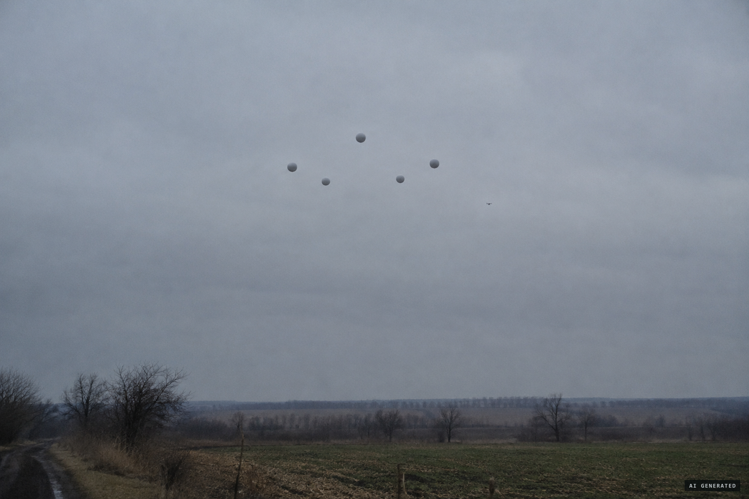 Each sphere 1.2 to 6 metres across, flying at 100 to 200 metres