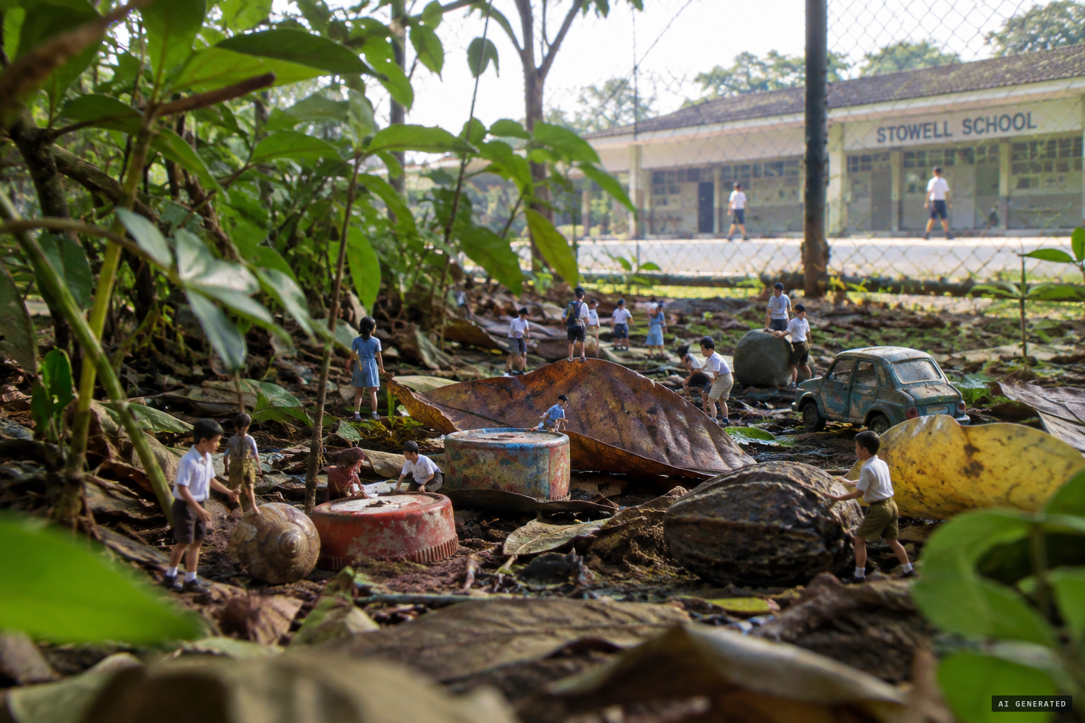 Before the bell, a ten-year-old sees about 25 small objects landed in the bushes