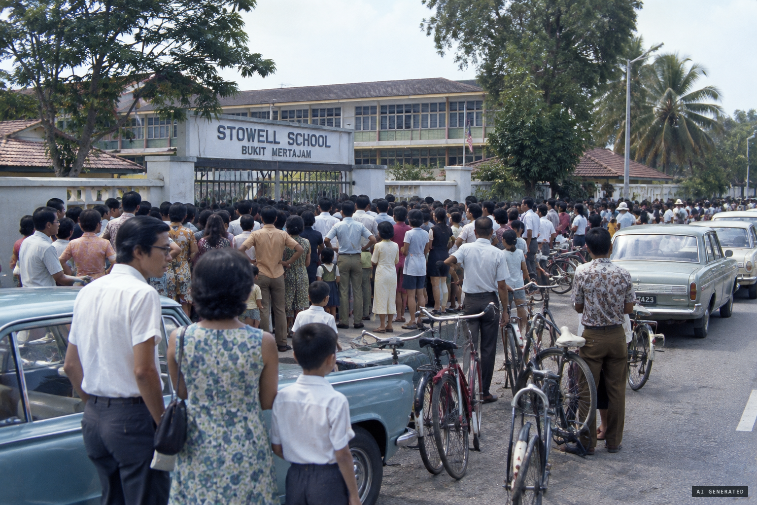 Crowds of hundreds gather and the school shuts its gates
