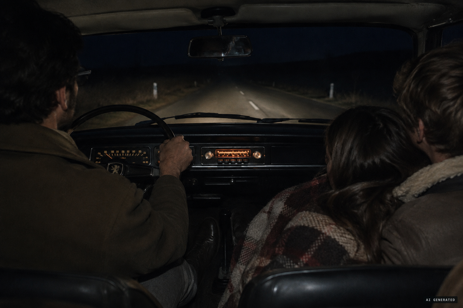 The headlights fade, the car will not slow, and the couple wrap up against a strange cold