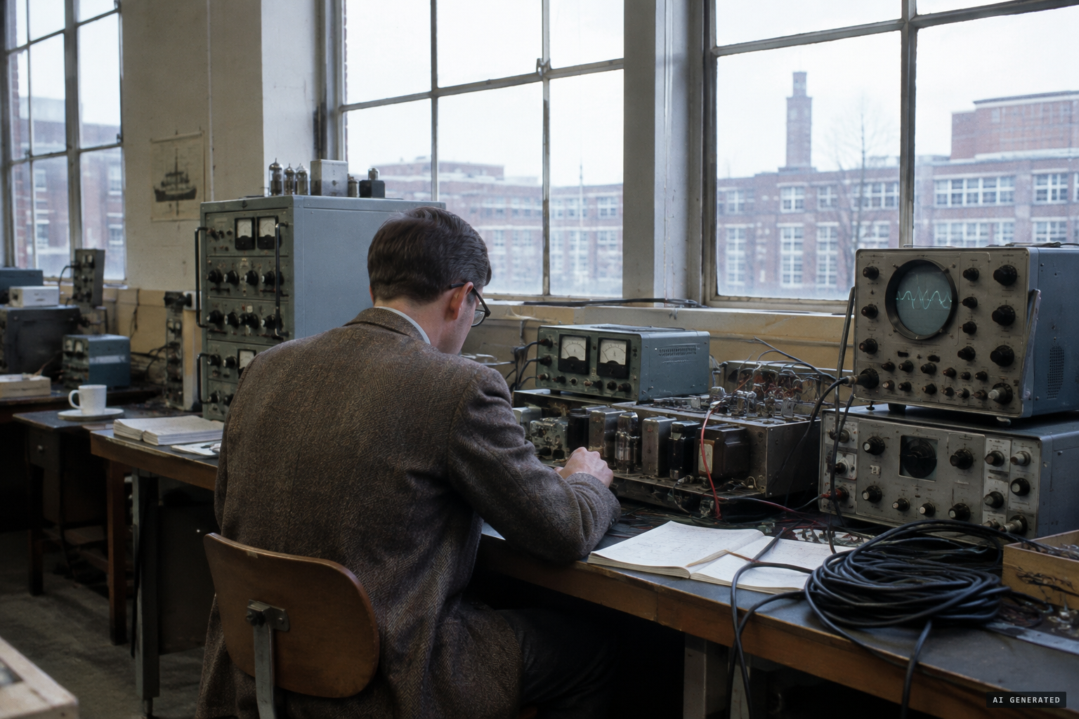 Sonar expert D. Gordon Tucker's equipment at the University of Birmingham