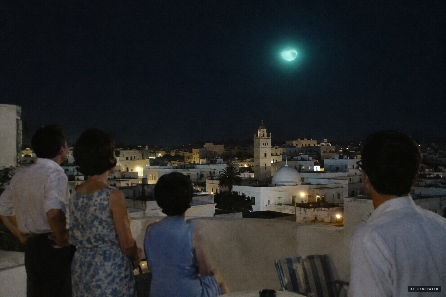 The first object: greenish-blue, about the size of the full moon