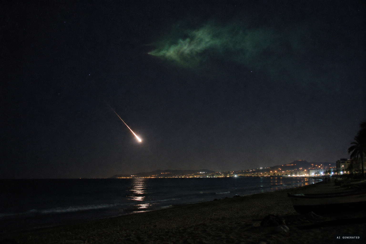 Possible explanations: a fireball meteor or a high-altitude release