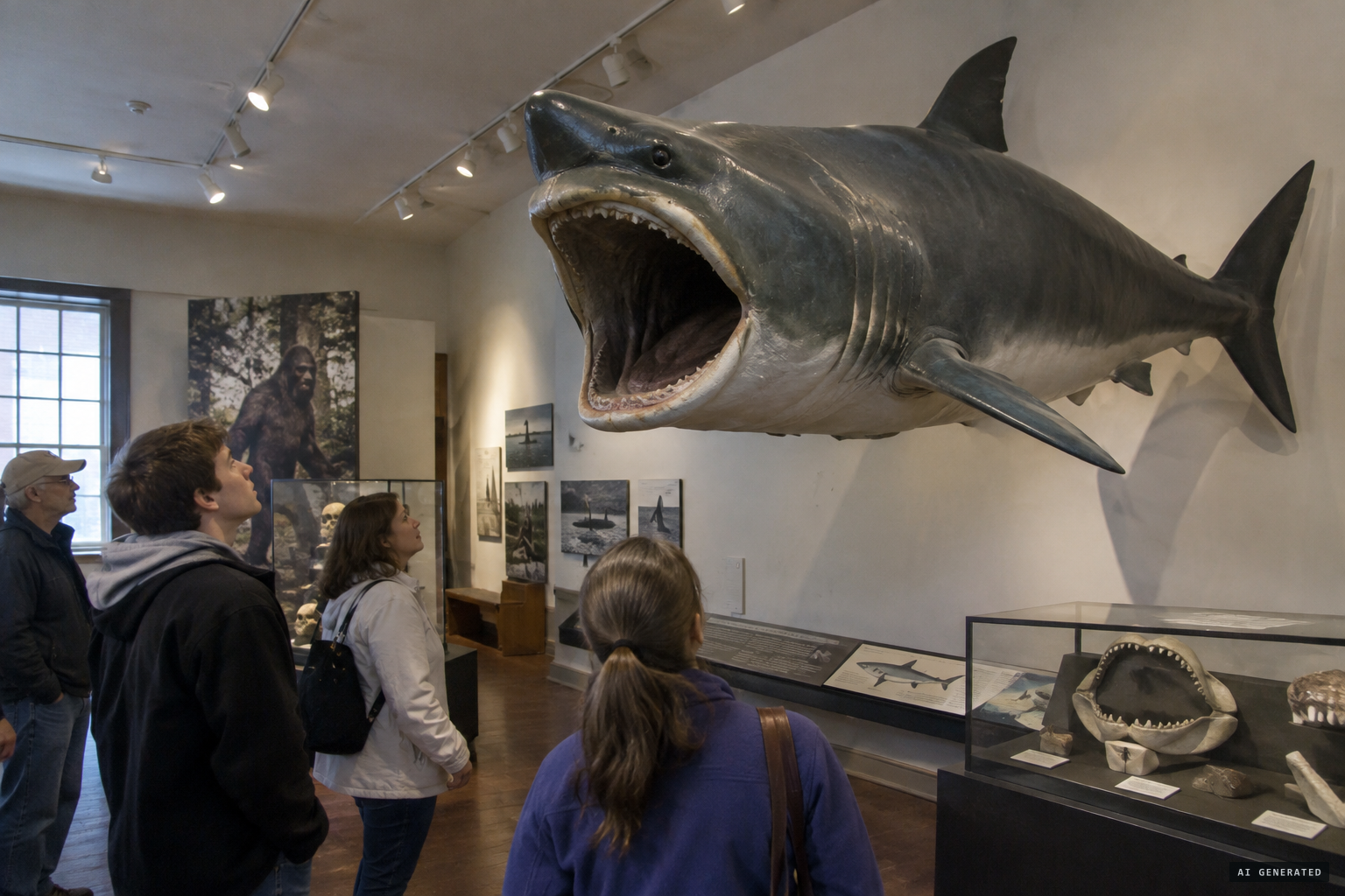 A cast of the 1976 megamouth on display in Portland, Maine
