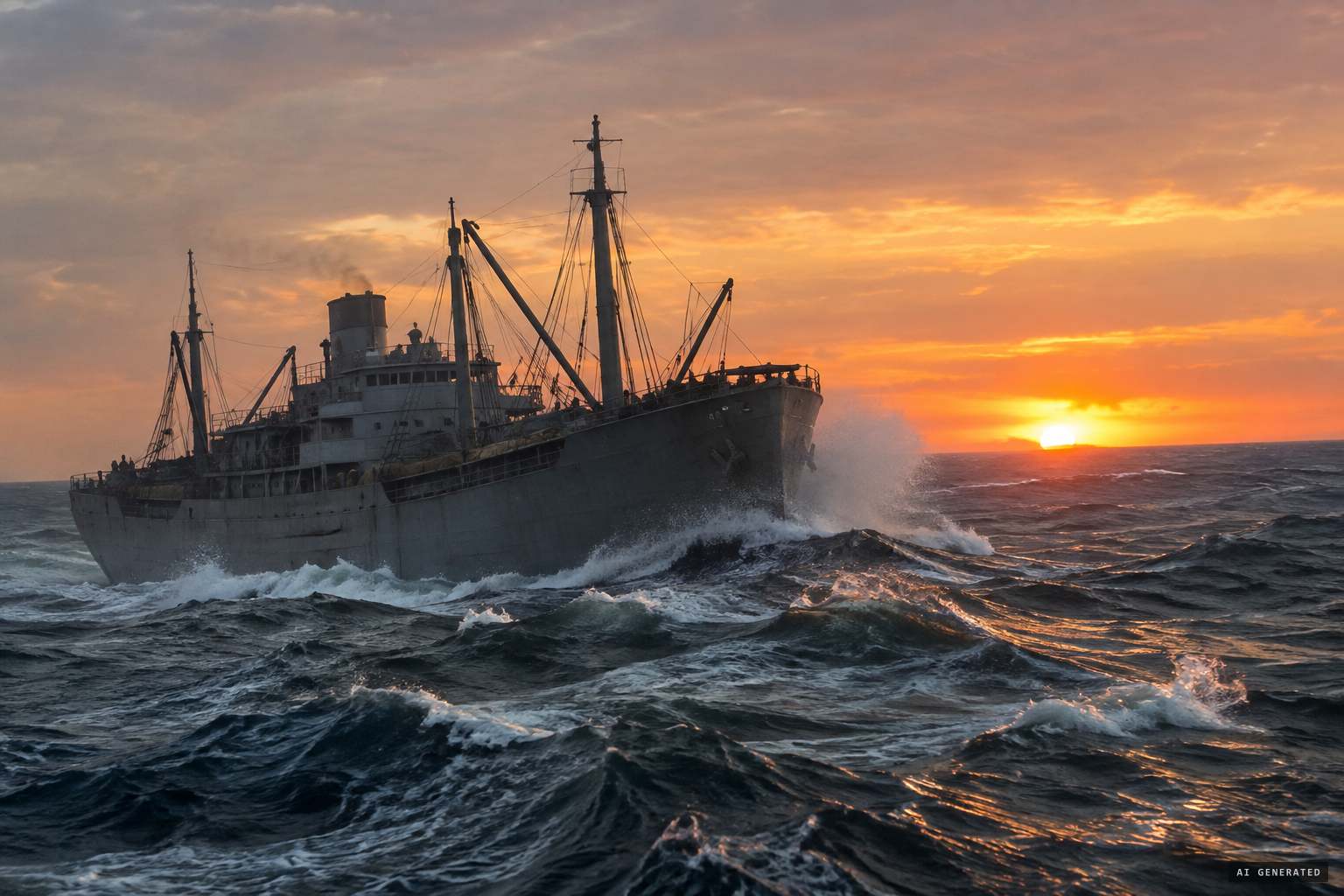 Heading back to Seattle in heavy seas and strong wind, around sunset
