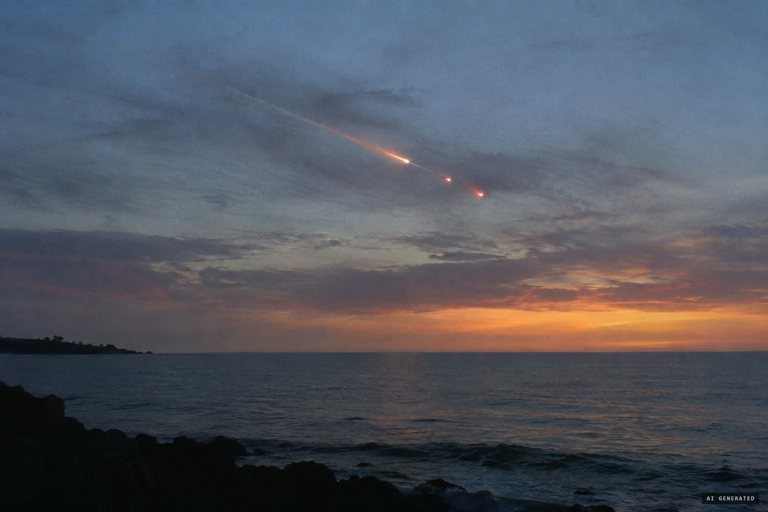 The meteor explanation: a fireball breaking into three red fragments