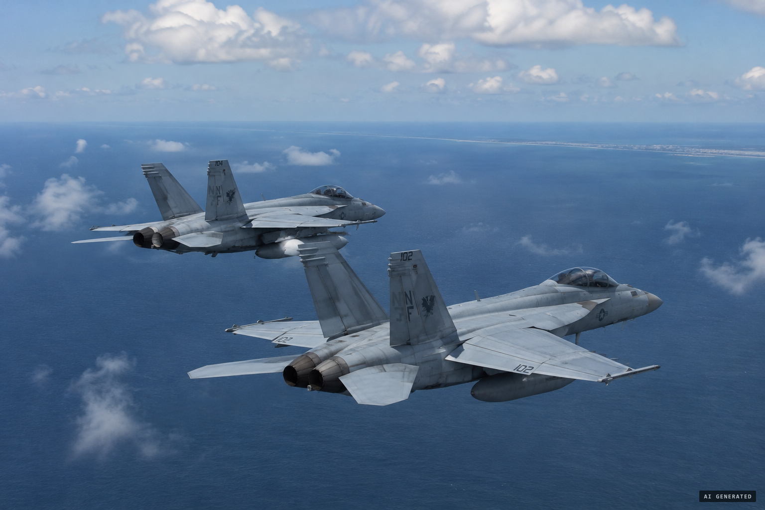 Super Hornets of VFA-11 over the training ranges off Virginia