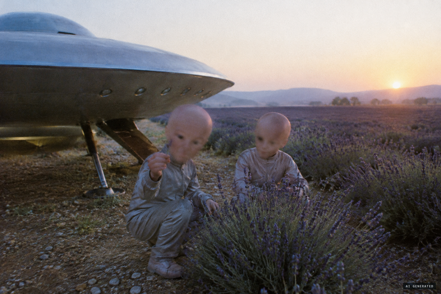 The two beings crouch by a lavender plant; one raises an object and Masse is frozen