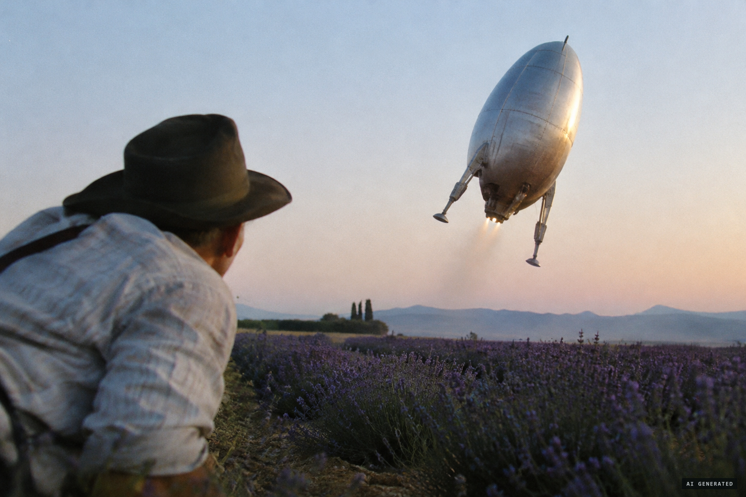 The legs turn and the craft lifts off obliquely with a whistling sound