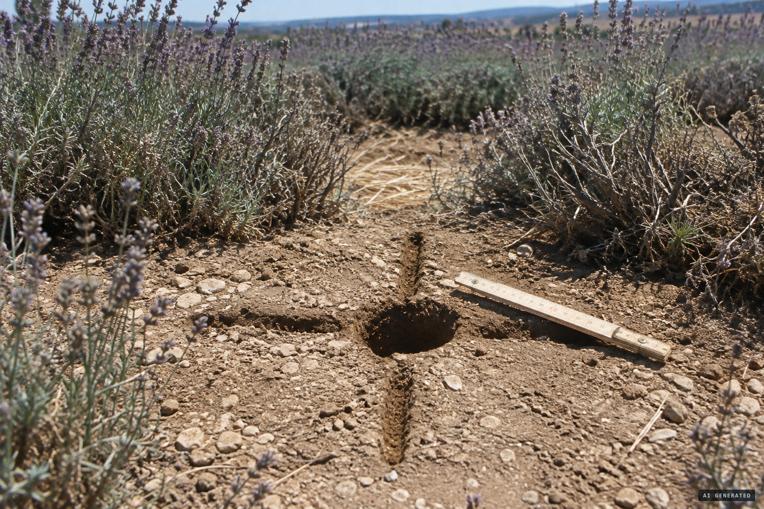 The central hole and four grooves in a cross; the lavender around it died