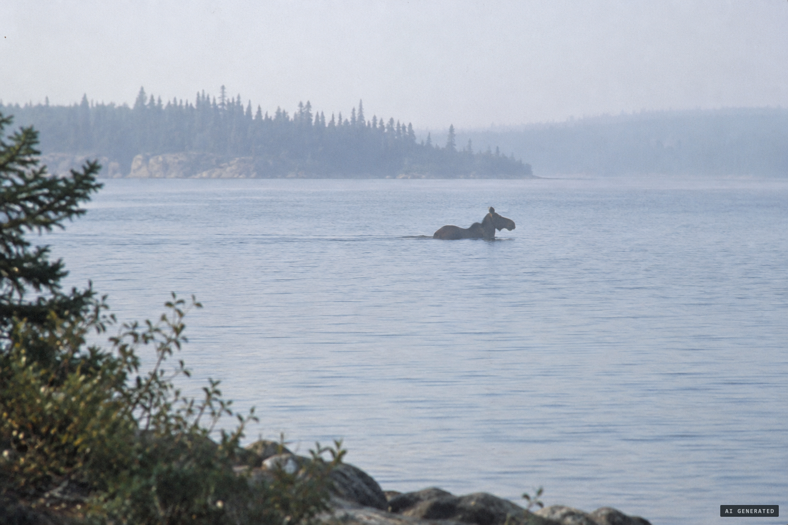 A swimming cow moose, one suspect for the region's lake monsters