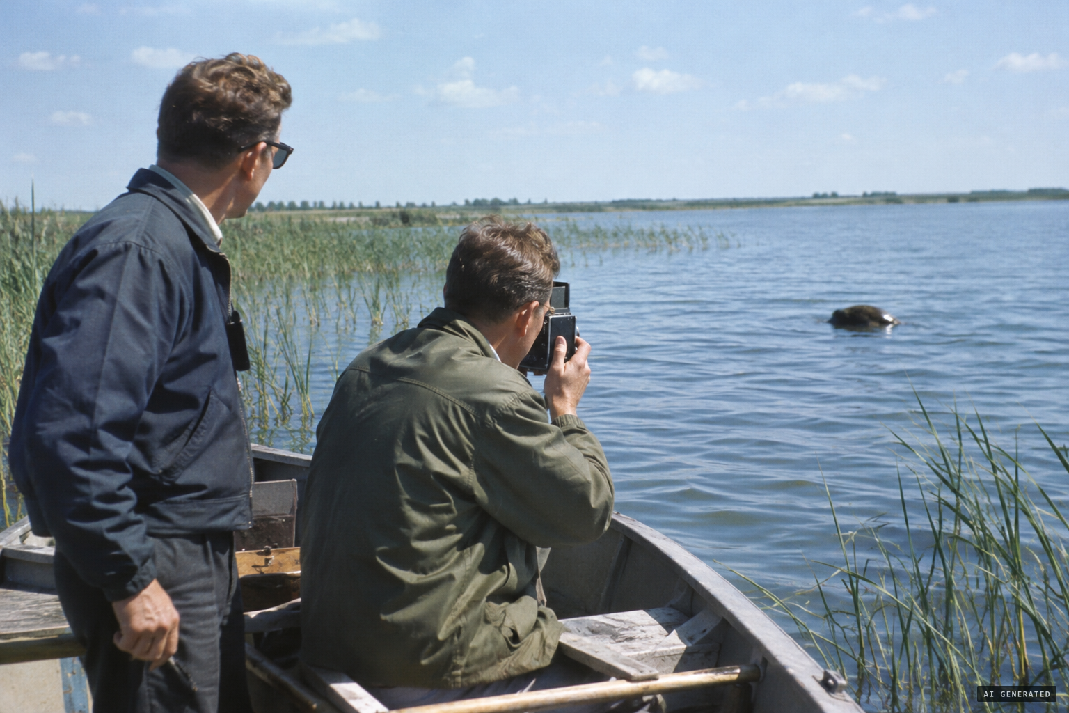 1962: Richard Vincent and John Konefall photograph an object near Meadow Portage