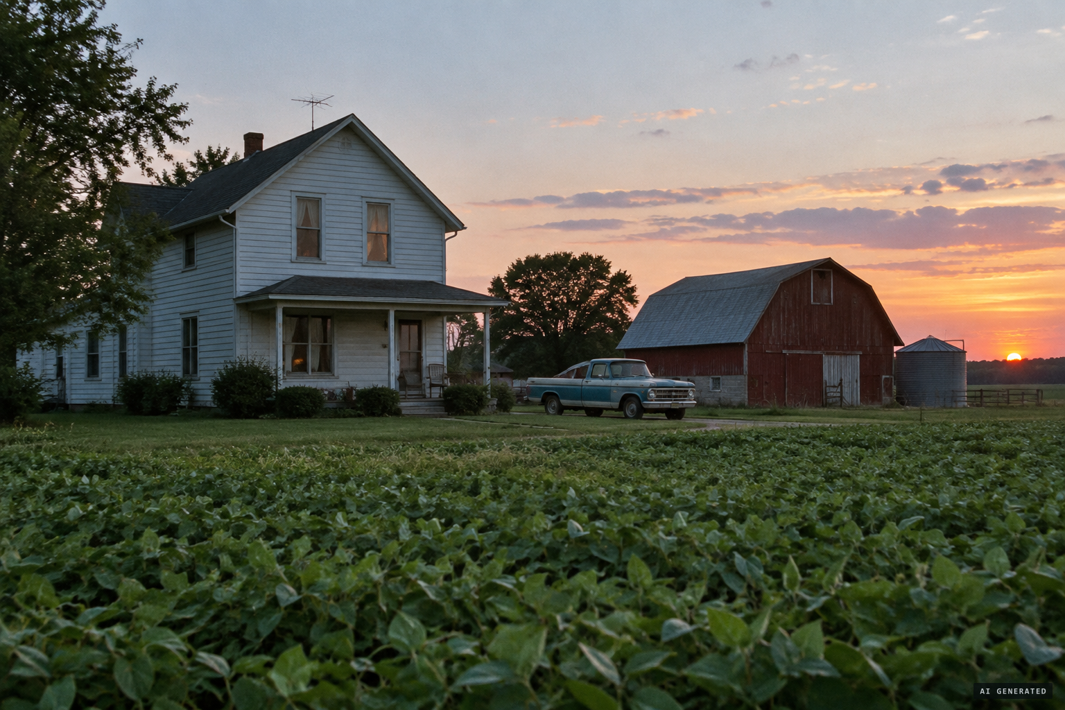 The Barr family farm near Van Horne, overlooking the soybean field