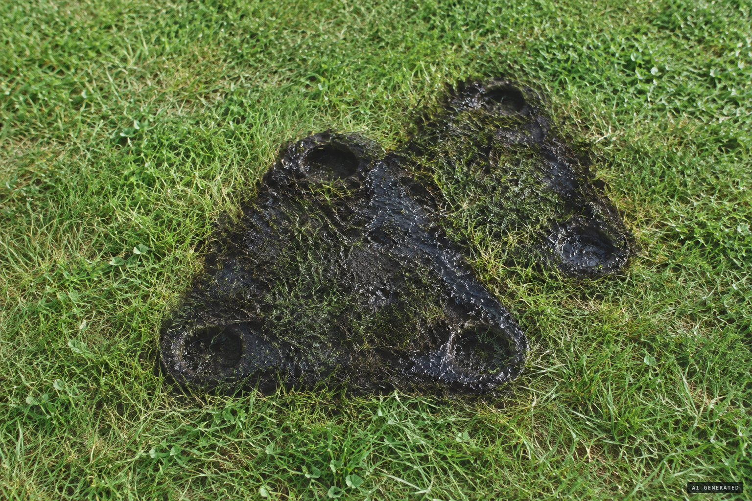 The dark, oily double-triangle mark with three round depressions