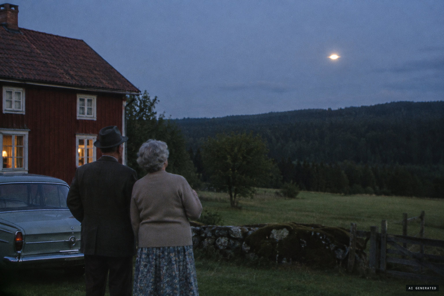 An elderly couple in Ebbared see a bright hovering object moving toward Vänga