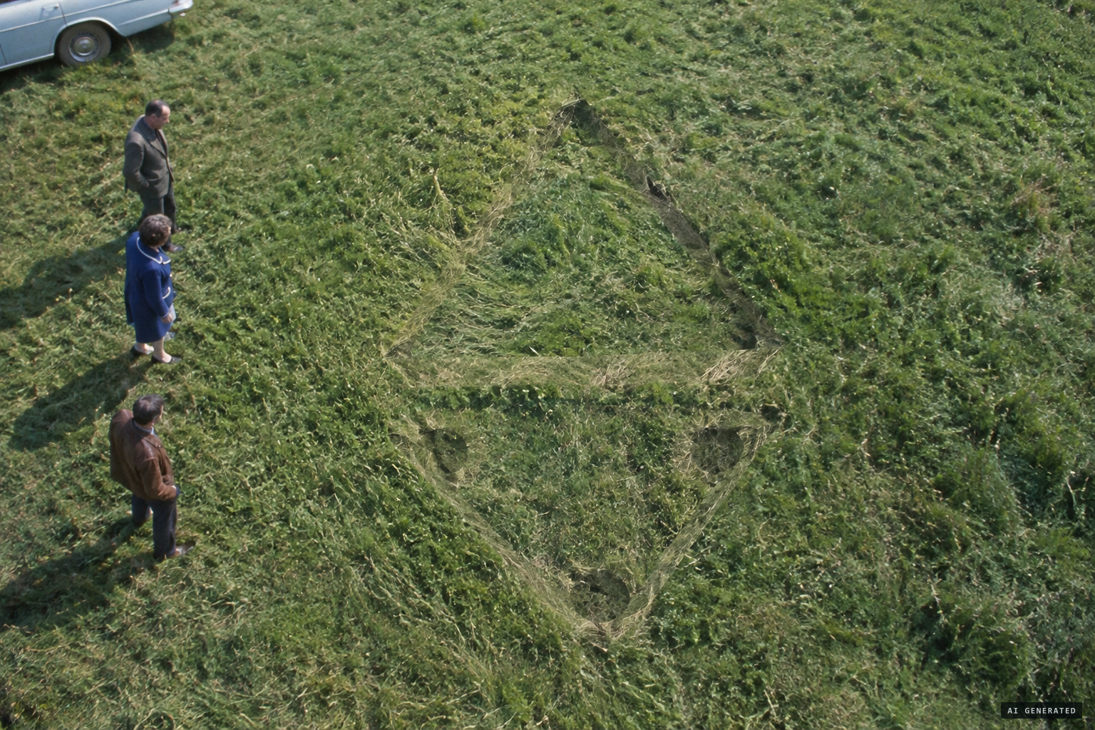 The three depressions, later read as tripod landing gear