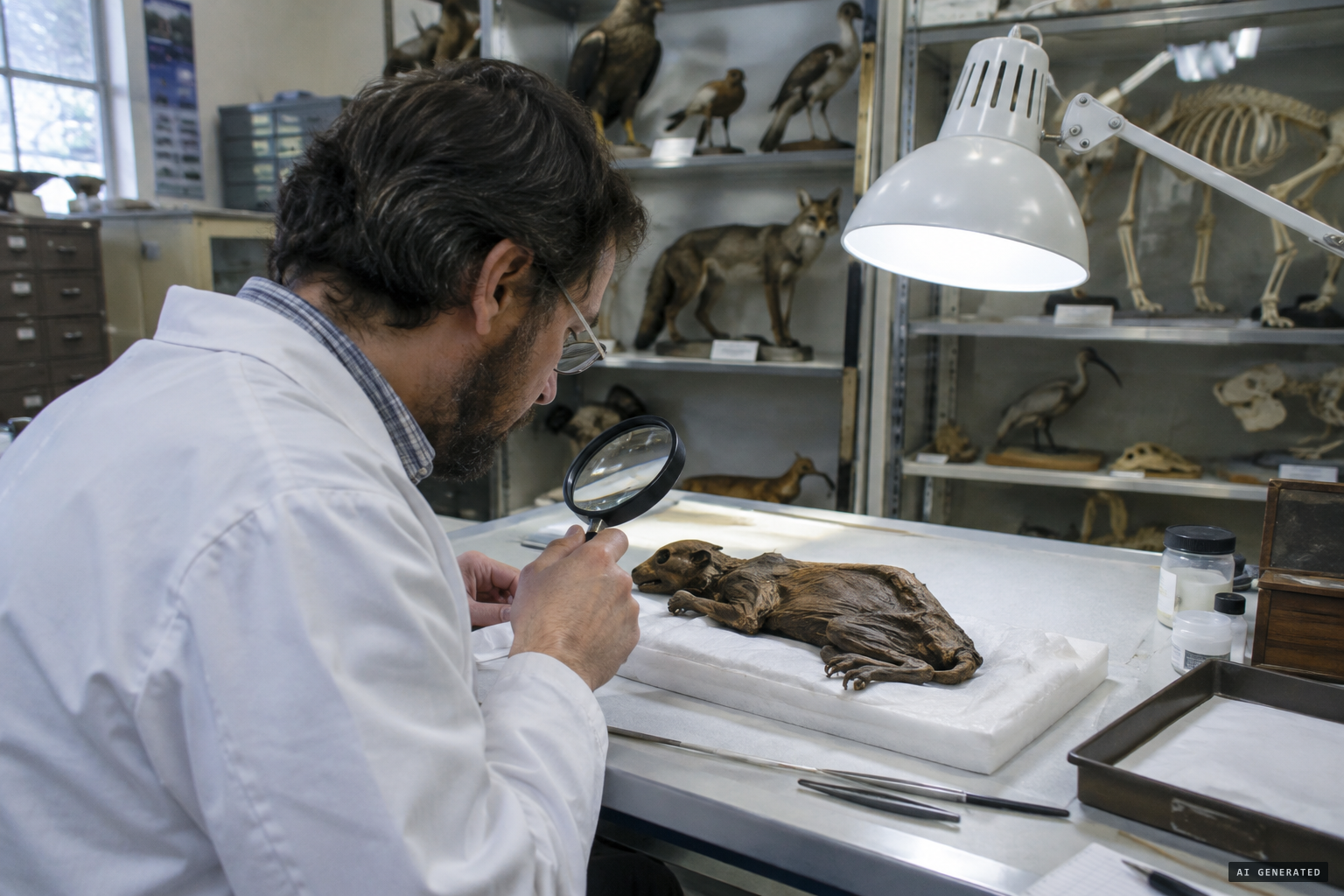 The museum's head of taxidermy examines it: a naturally mummified cat