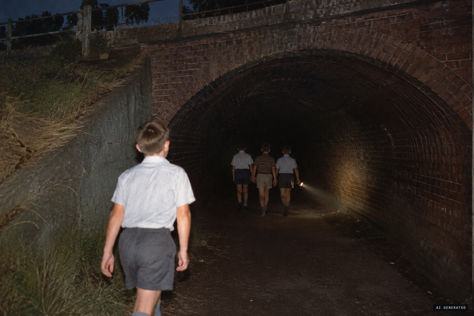 The children go ghost hunting in the tunnel, one boy lagging behind