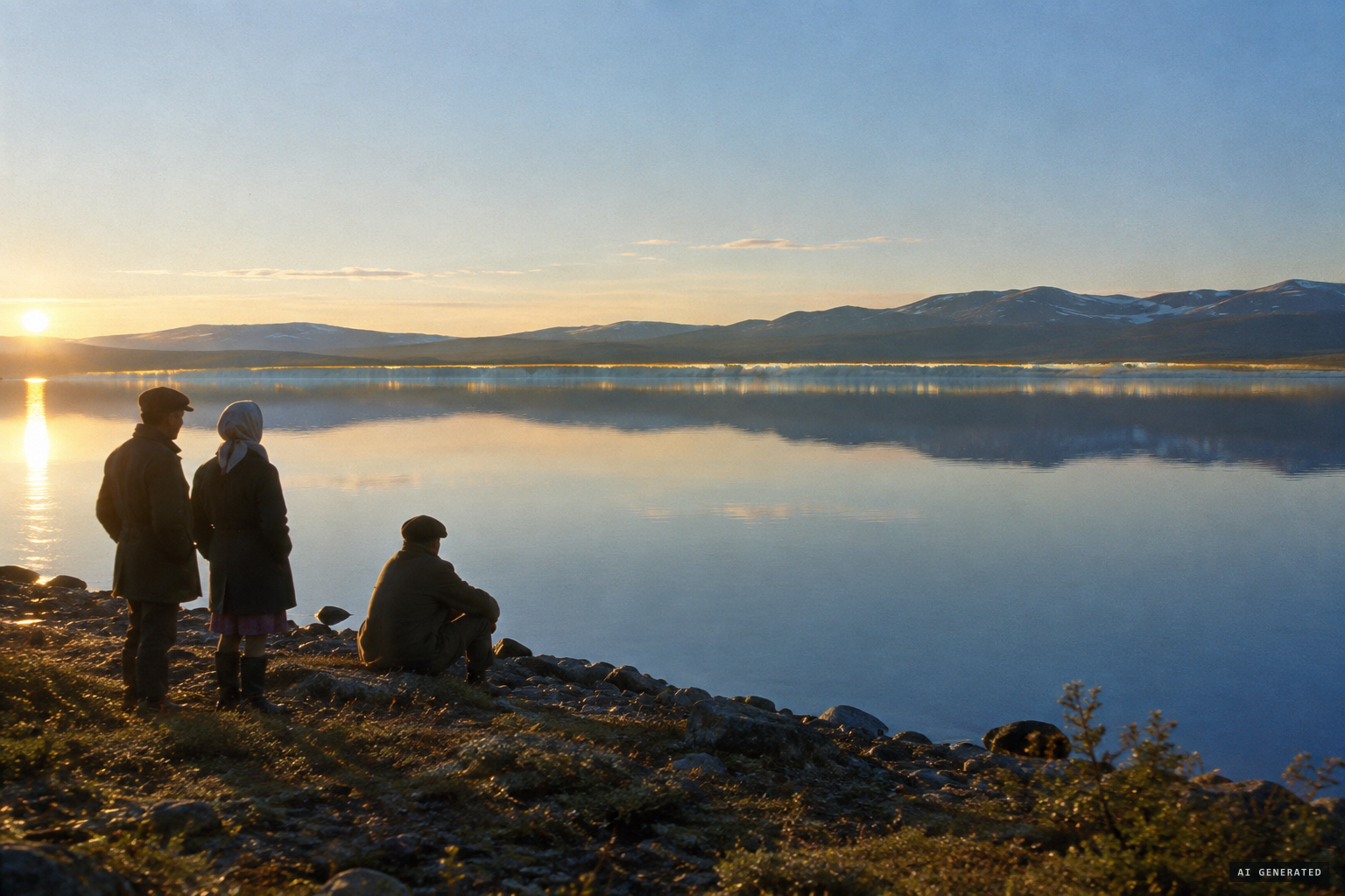 A mirage: a glass-like strip stretched the length of the lake